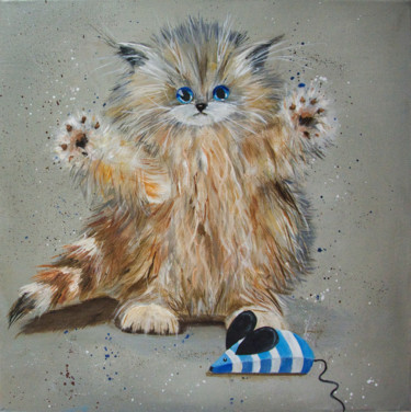 Pittura intitolato "Petit chaton" da Arina Tcherem, Opera d'arte originale, Olio Montato su Telaio per barella in legno