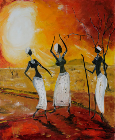 Peinture intitulée "Les dances à l'aube" par Arina Tcherem, Œuvre d'art originale, Huile