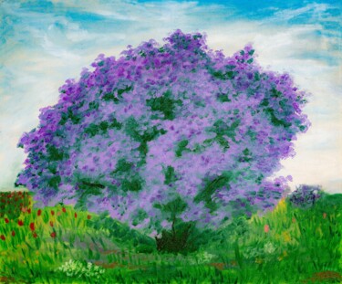 Painting titled "Lilac Bush Spring F…" by Arina Yastrebova, Original Artwork, Oil Mounted on Wood Stretcher frame