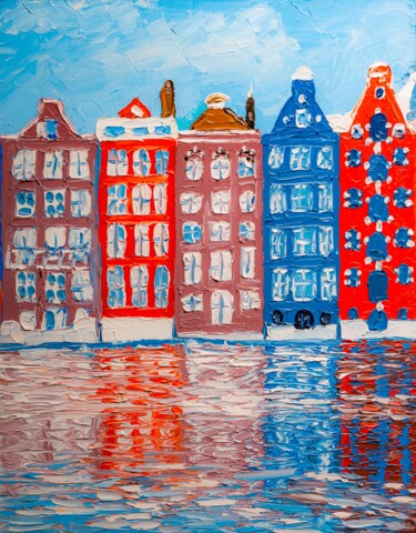 Painting titled "Colorful Amsterdam…" by Arina Yastrebova, Original Artwork, Oil Mounted on Cardboard