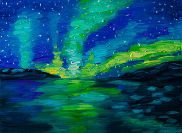 Painting titled "Aurora Borealis in…" by Arina Yastrebova, Original Artwork, Oil