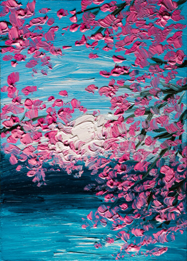 Schilderij getiteld "Cherry Blossom Fuji…" door Arina Yastrebova, Origineel Kunstwerk, Olie