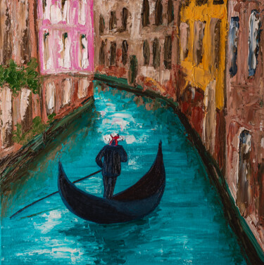 Malarstwo zatytułowany „Gondolier on Veneti…” autorstwa Arina Yastrebova, Oryginalna praca, Olej