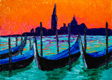 Malerei mit dem Titel "Sunset Venice Italy…" von Arina Yastrebova, Original-Kunstwerk, Öl