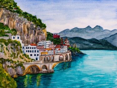 Painting titled "Amalfi Coast, Italy…" by Arina Yastrebova, Original Artwork, Watercolor