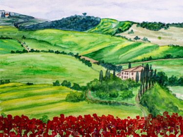 제목이 "Tuscany Vineyards,…"인 미술작품 Arina Yastrebova로, 원작, 수채화