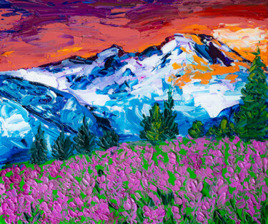 Pittura intitolato "Mount Rainier Washi…" da Arina Yastrebova, Opera d'arte originale, Olio