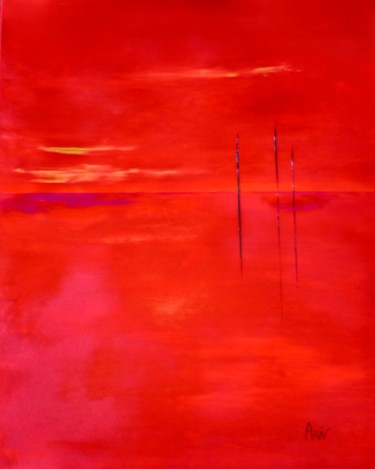 Картина под названием "Horizon rouge" - Vincent Arin, Подлинное произведение искусства, Акрил