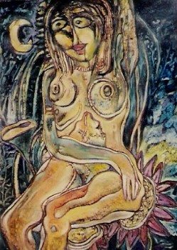 Painting titled "Mermaid at eden" by Arindam Bose, Original Artwork, Oil