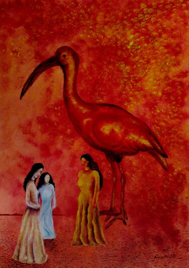 Pintura intitulada "Ibis escarlate 1" por Aristides Meneses, Obras de arte originais, Óleo