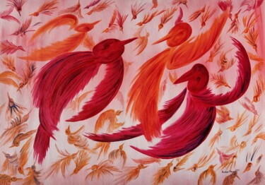 Pintura intitulada "Pássaros 1" por Aristides Meneses, Obras de arte originais, Óleo