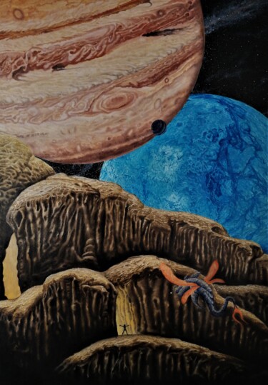 Painting titled "planets" by Arkadiusz Koniusz, Original Artwork, Oil