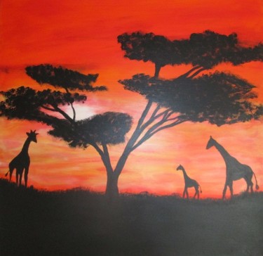 Malerei mit dem Titel "Afrika Giraffen" von Maria Olbrich, Original-Kunstwerk, Acryl