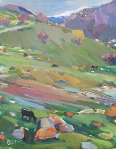 Pintura titulada "Tranquil Meadows" por Arman Avagyan, Obra de arte original, Oleo Montado en Bastidor de camilla de madera