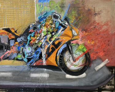 Painting titled "Velocity Unleashed" by Arman Hayrapetyan, Original Artwork, Oil Mounted on Wood Stretcher frame