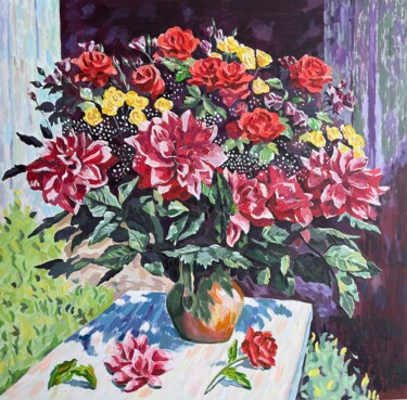 제목이 "Flowers"인 미술작품 Arman Khlghatyan로, 원작, 기름 목재 패널에 장착됨