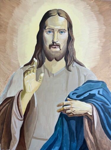 「Jesus Christ」というタイトルの絵画 Arman Khlghatyanによって, オリジナルのアートワーク, オイル ウッドパネルにマウント