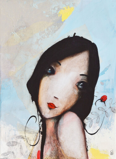 Painting titled "Lady Bird" by Armandine Js, Original Artwork, Acrylic