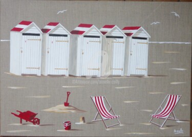 Malerei mit dem Titel "cabines à Saint Lun…" von Armelle Cailly, Original-Kunstwerk, Acryl Auf Keilrahmen aus Holz montiert