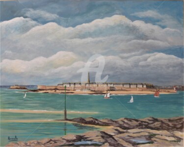 Painting titled "Grain sur Saint Malo" by Armelle Cailly, Original Artwork, Acrylic Mounted on Cardboard