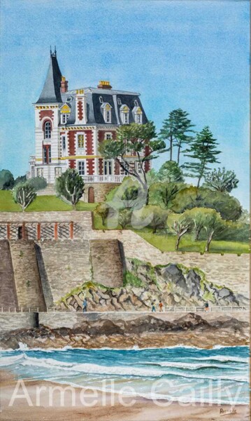 Peinture intitulée "Dinard Villa des Ro…" par Armelle Cailly, Œuvre d'art originale, Aquarelle Monté sur Carton
