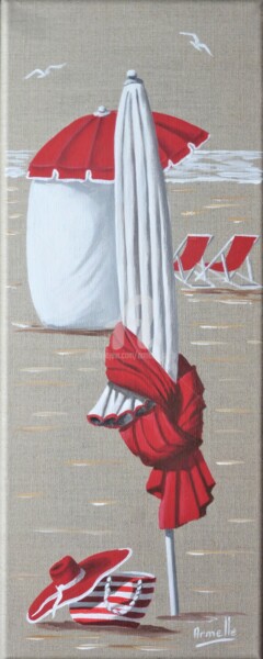 Pintura intitulada "Parasols sac et cha…" por Armelle Cailly, Obras de arte originais, Acrílico Montado em Armação em madeira