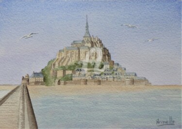 Peinture intitulée "Le mont saint Miche…" par Armelle Cailly, Œuvre d'art originale, Aquarelle Monté sur Carton