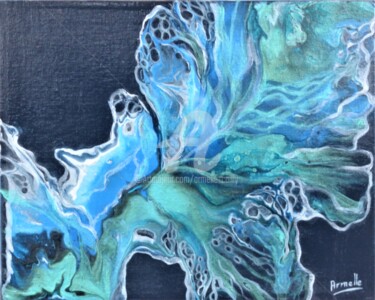 Peinture intitulée "Feuille bleue" par Armelle Cailly, Œuvre d'art originale, Acrylique Monté sur Panneau de bois