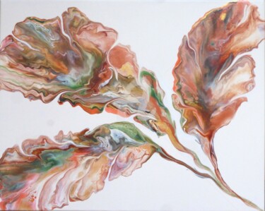 Schilderij getiteld "Trois feuilles" door Armelle Cailly, Origineel Kunstwerk, Acryl Gemonteerd op Frame voor houten brancard