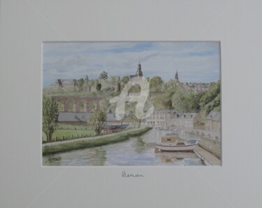 Gravures & estampes intitulée "Dinan: le port" par Armelle Cailly, Œuvre d'art originale, Aquarelle Monté sur Carton