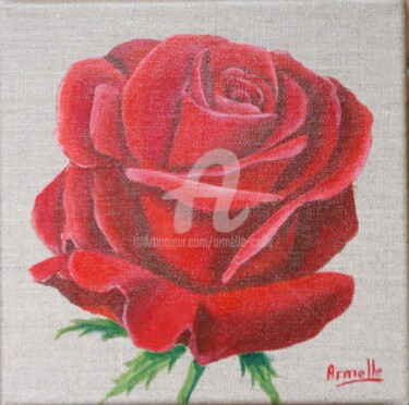 Painting titled "rose rouge" by Armelle Cailly, Original Artwork, Acrylic Mounted on Wood Stretcher frame