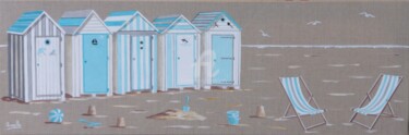 Peinture intitulée "cabines gris et tur…" par Armelle Cailly, Œuvre d'art originale, Acrylique Monté sur Châssis en bois