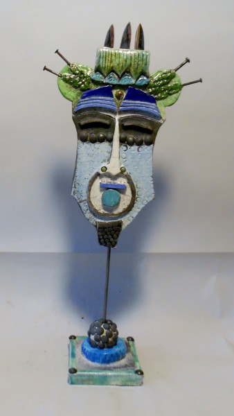 Sculpture titled "Masque chinois" by Armelle Colombier, Original Artwork, Ceramics