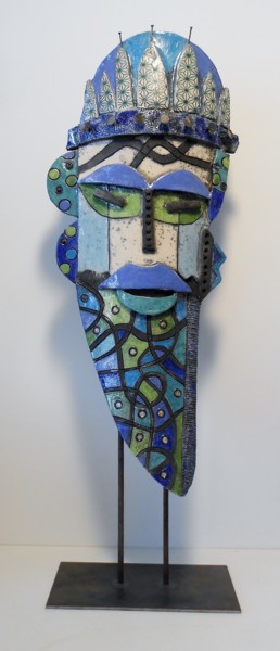 Escultura intitulada "Masque l'homme à la…" por Armelle Colombier, Obras de arte originais, Cerâmica