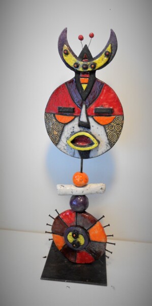 Escultura intitulada "totem rouge 1" por Armelle Colombier, Obras de arte originais, Cerâmica