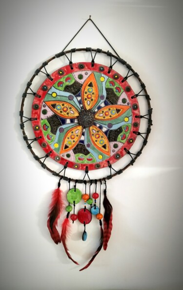 Sculpture intitulée "Attrape rêve Mandala" par Armelle Colombier, Œuvre d'art originale, Céramique
