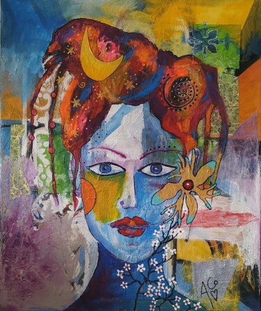 Painting titled "Droit dans les yeux" by Armelle Colombier, Original Artwork, Acrylic Mounted on Wood Stretcher frame