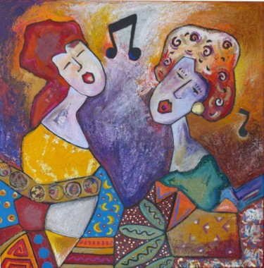 Malerei mit dem Titel "les chanteuses" von Armelle Colombier, Original-Kunstwerk, Öl