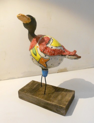 Sculpture titled "Le canard tacheté b…" by Armelle Colombier, Original Artwork, Ceramics