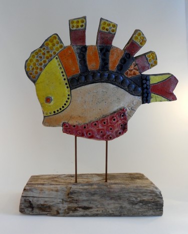 Sculpture intitulée "Poisson plat" par Armelle Colombier, Œuvre d'art originale, Céramique