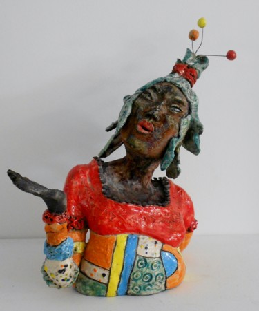 Sculpture intitulée "la petite mongole.j…" par Armelle Colombier, Œuvre d'art originale, Céramique