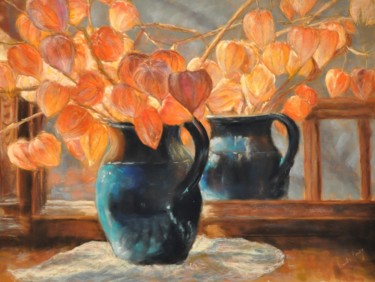 Painting titled "interieur aux physa…" by Armelle Panay, Original Artwork, Pastel