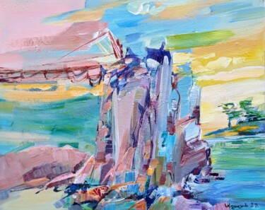 Painting titled "bridge to the cliff" by Armen Ghazayran (Nem), Original Artwork, Acrylic