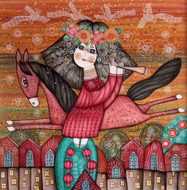 Ζωγραφική με τίτλο "Harmony in Flight" από Armen Vahramyan, Αυθεντικά έργα τέχνης, Λάδι Τοποθετήθηκε στο Ξύλινο φορείο σκελε…