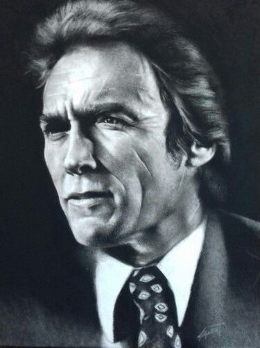 Drawing titled "Clint Eastwood" by Arnaud Baneat, Original Artwork, Conté