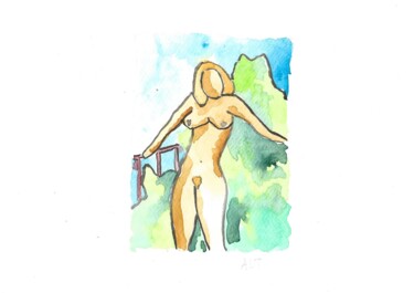 Картина под названием "Femme (1)" - Arnaud De La Tour, Подлинное произведение искусства, Акварель