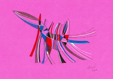 Disegno intitolato "La Fuga Fuschia" da Arnaud Dromigny, Opera d'arte originale, Inchiostro