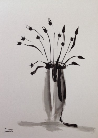 「"tulipes au ruban n…」というタイトルの絵画 Arnaud Théveninによって, オリジナルのアートワーク, インク