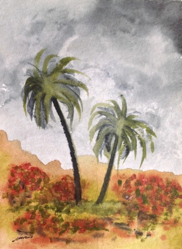 Peinture intitulée "Maroc "l'oasis"" par Arnaud Thévenin, Œuvre d'art originale, Aquarelle