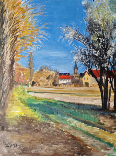 Malerei mit dem Titel "Frühling in Hochsta…" von Arne Groh, Original-Kunstwerk, Öl